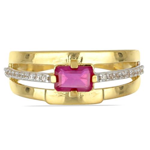 BUY 14K GOLD REAL GLASS FILLED RUBY GEMSTONE CLASSIC RING